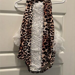 Leopard Print Baby Girl One-Piece Bodysuit with White Lace